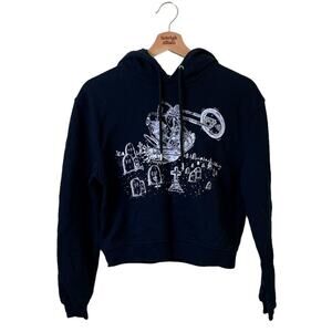 Alexander McQueen MCQ Skeleton Motorcycle Cemetery Cropped Hoodie Black SZ XXS